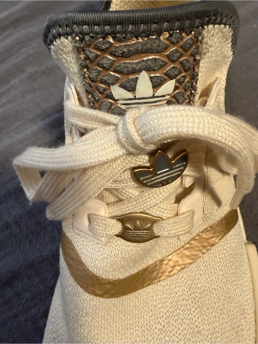 adidas NMD R1 Wonder White/Snakeskin and Gold Sneakers